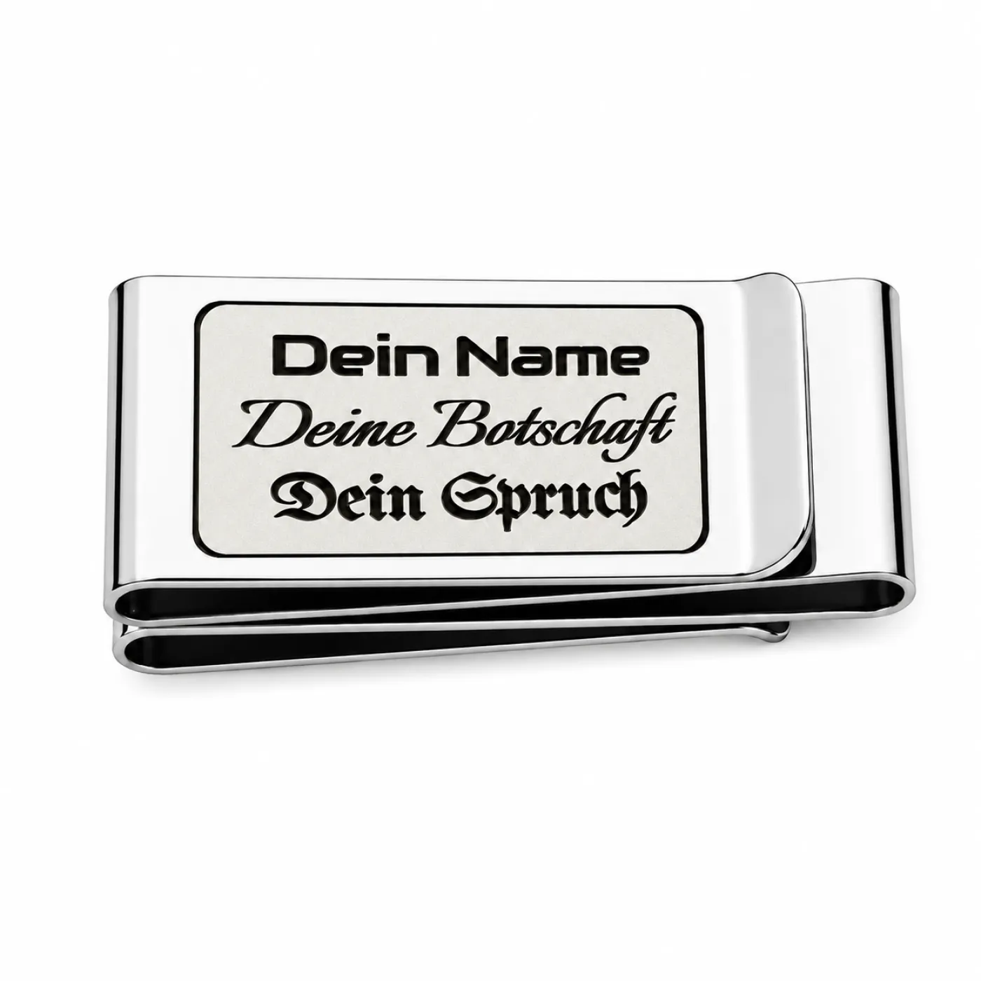 Geldscheinklammer aus Edelstahl mit drei Einschüben und Lasergravur, inklusive Gravur