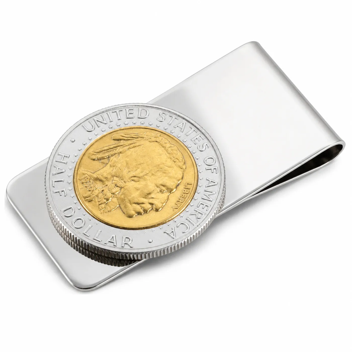 Geldscheinklammer aus Edelstahl 1/2 Dollar mit Buffalo Nickel 24 Karat vergoldet – Ansicht 4