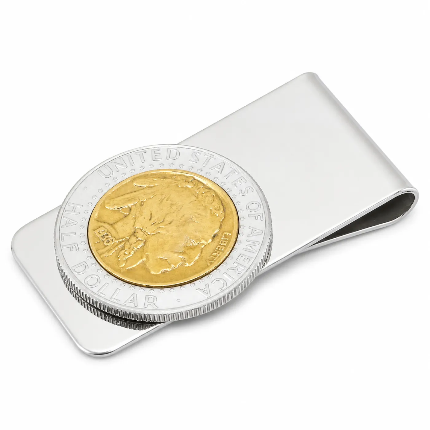 Geldscheinklammer aus Edelstahl 1/2 Dollar mit Buffalo Nickel 24 Karat vergoldet – Ansicht 5