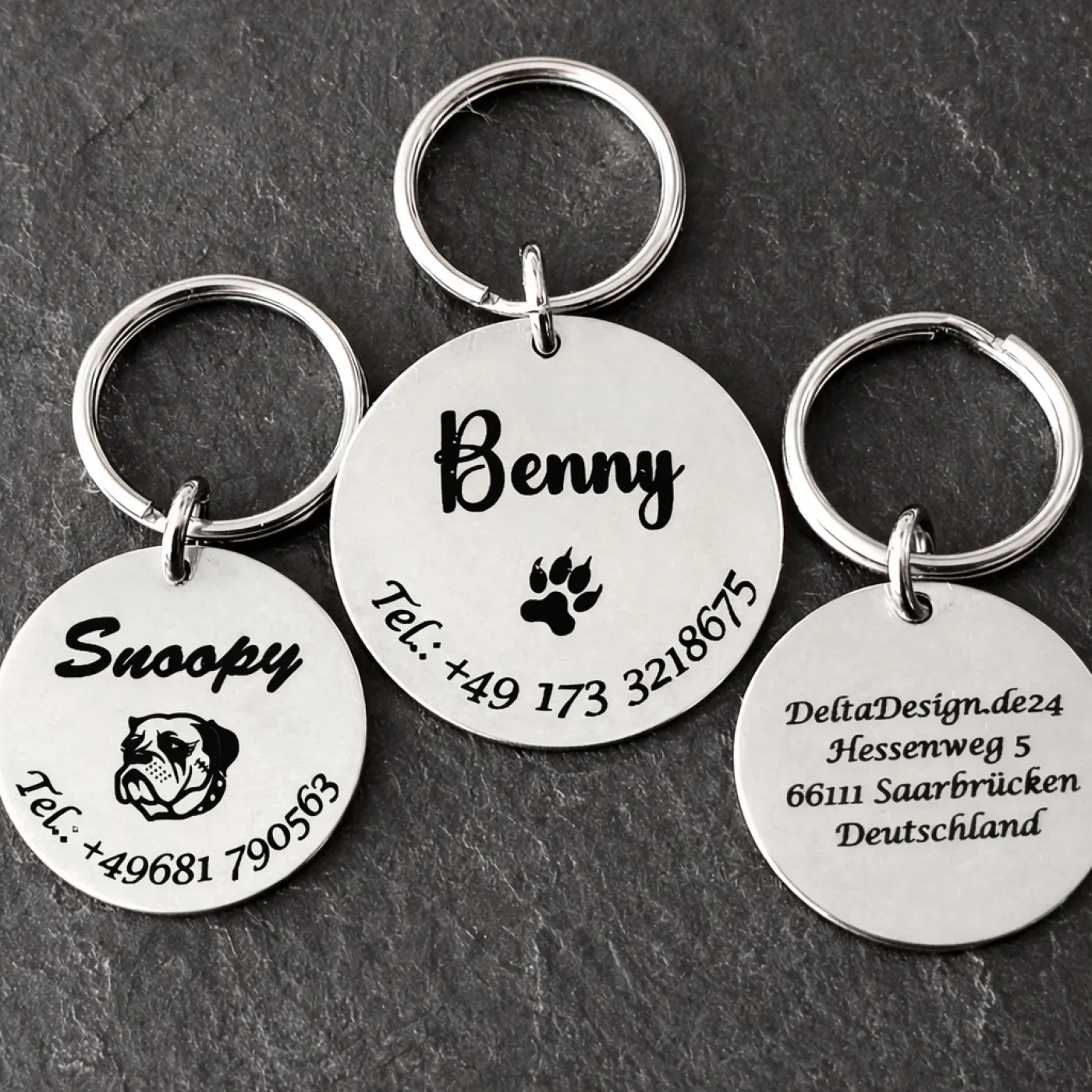 Schlüsselanhänger Dog Tag aus Edelstahl mit Spaltring Ø 20 mm » Personalisierbar