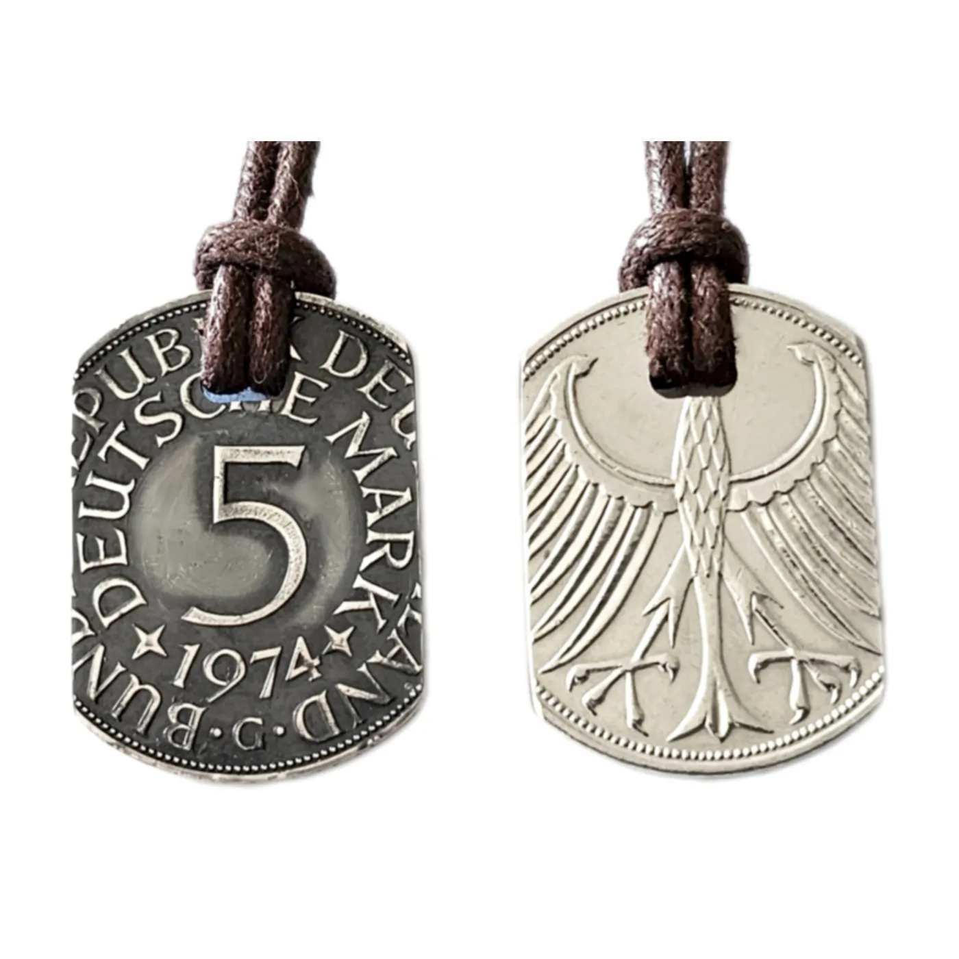 Anhänger Dog Tag aus Silber 625 mit Datum 5 DM Deutschland 1951 - 1974 • Inklusive Baumwollband – Ansicht 2
