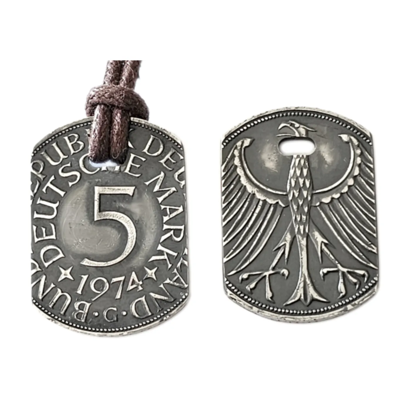 Anhänger Dog Tag aus Silber 625 mit Datum 5 DM Deutschland 1951 - 1974 • Inklusive Baumwollband – Ansicht 3