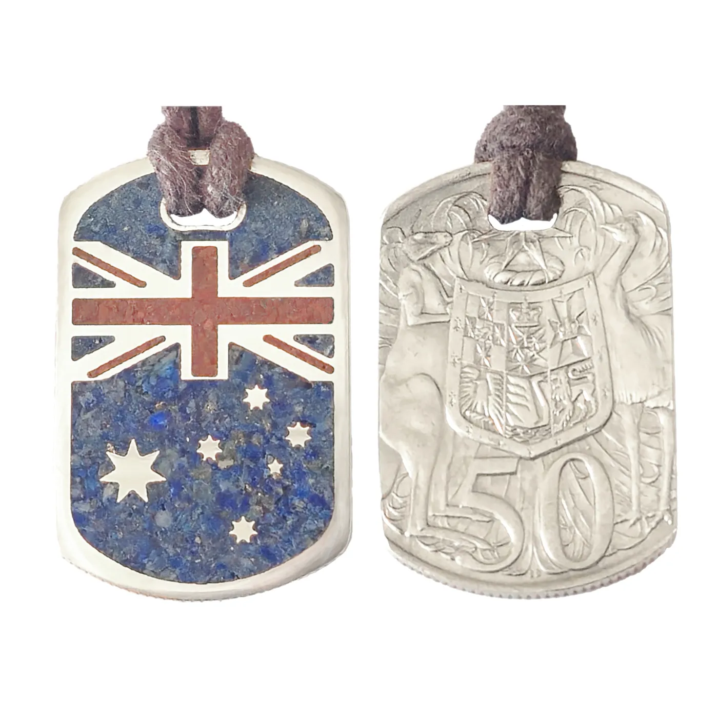 Anhänger Dog Tag 50 Cents Australien Flagge, inklusive Baumwollband