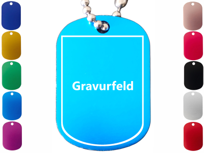 Dog Tag Anhänger aus eloxiertem Aluminium + 10cm Kugelkette - personalisierbar