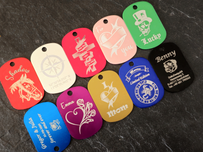 Dog Tag Anhänger aus eloxiertem Aluminium + 10cm Kugelkette - personalisierbar