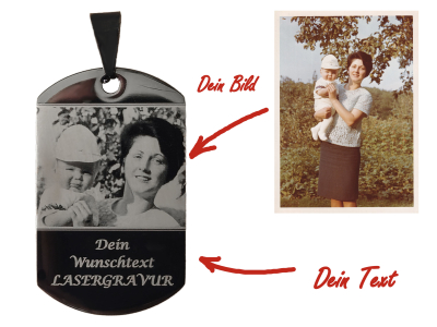 Anhänger Dog Tag Edelstahl schwarz mit Foto und Wunschtext