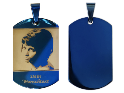 Anhänger Dog Tag Edelstahl blau mit Foto und Wunschtext