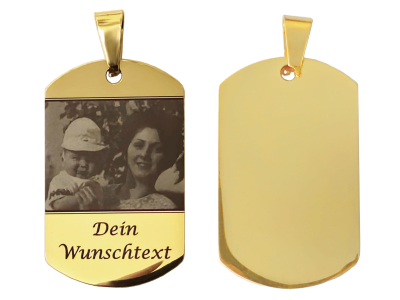 Anhänger Dog Tag Edelstahl gold mit Foto und Wunschtext