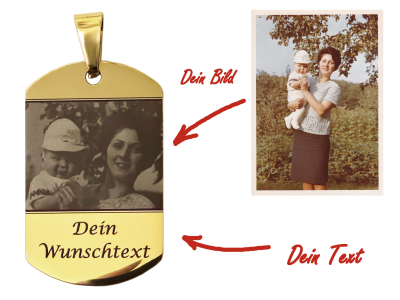 Anhänger Dog Tag Edelstahl gold mit Foto und Wunschtext