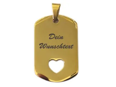 Anhänger Dog Tag Edelstahl Farbton Gold mit Herz • Personalisierbar