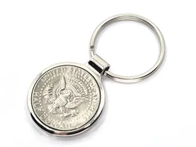 Metall Schlüsselanhänger Kennedy half Dollar Staatssiegel aus Cu-Ni