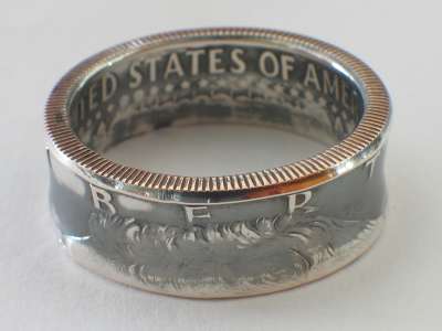 Münzring 1/2 Dollar USA Kennedy 1969 Silber 400er Größe 58 bis 72