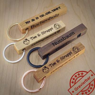 Holz Schlüsselanhänger mit Edelstahl Schlüsselring - personalisierbar
