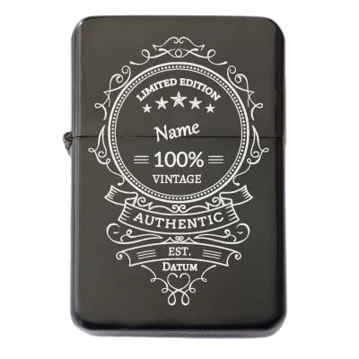 Benzinfeuerzeug mit Gravur • 100% AUTHENTIC • Schwarz