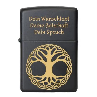 Benzinfeuerzeug mit Gravur • BAUM DES LEBENS • Zippo Schwarz matt