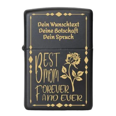 Benzinfeuerzeug mit Gravur • BEST MOM • Zippo Schwarz matt