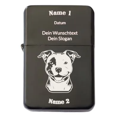 Benzinfeuerzeug mit Gravur • HUNDERASSEN • Schwarz