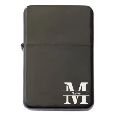 Benzinfeuerzeug mit Gravur • MONOGRAMM 02 • Schwarz