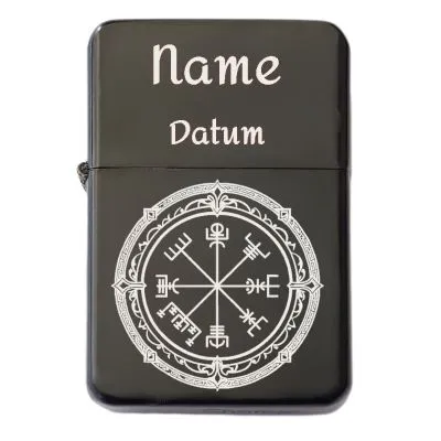 Benzinfeuerzeug mit Gravur • NORDISCHER KOMPASS • Schwarz