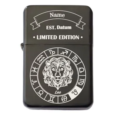 Benzinfeuerzeug mit Gravur • STERNZEICHEN 01 • Schwarz