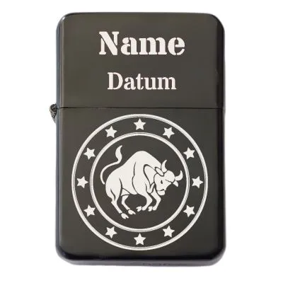 Benzinfeuerzeug mit Gravur • STERNZEICHEN 02 • Schwarz