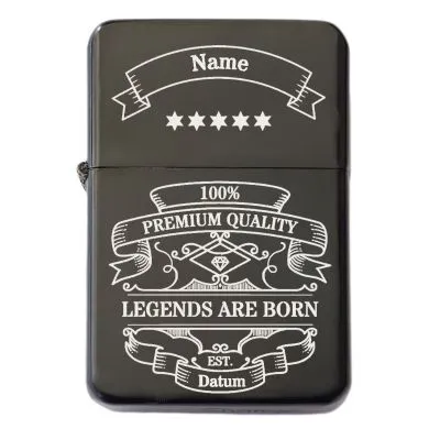 Benzinfeuerzeug mit Gravur • THE LEGEND • Schwarz