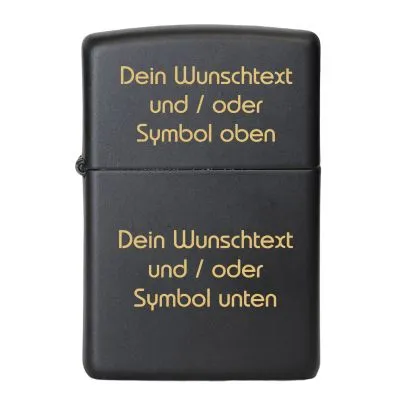 Benzinfeuerzeug mit Gravur • WUNSCHTEXT / EIGENER ENTWURF • Zippo Schwarz matt