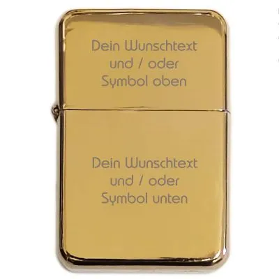 Benzinfeuerzeug mit Gravur • WUNSCHTEXT / EIGENER ENTWURF • Gold Metallic