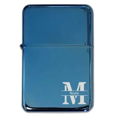 Benzinfeuerzeug mit Gravur • MONOGRAMM 02 • Blau Metallic