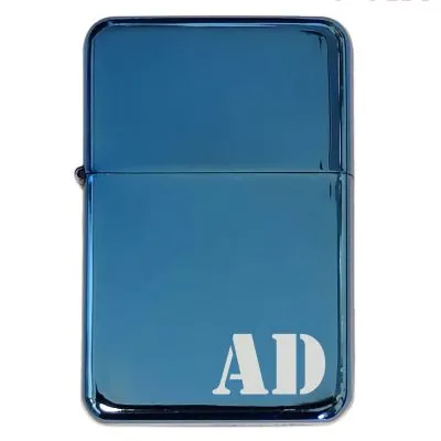 Benzinfeuerzeug mit Gravur • MONOGRAMM 01 • Blau Metallic