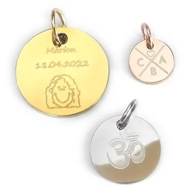Anhänger mit Gravur aus Edelstahl 10, 15 & 20 mm Diamantgravur