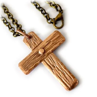 Kreuzanhänger handgefertigt aus Feinkupfer • Vintage inklusive Kette