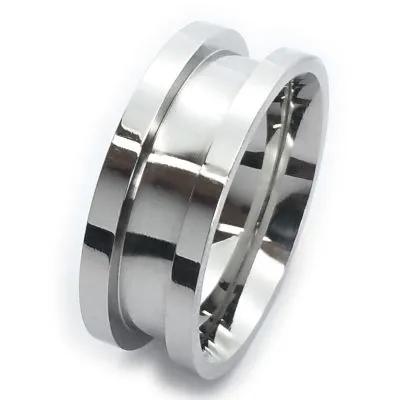 Ringrohlinge Edelstahl - Breite 8 mm poliert mit Nut für kreative Gestaltung