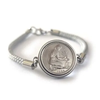 Münzarmband aus Segeltau Deutschland KULTURFRAU 50 Pfennig 1949 - 2001 • Farbauswahl