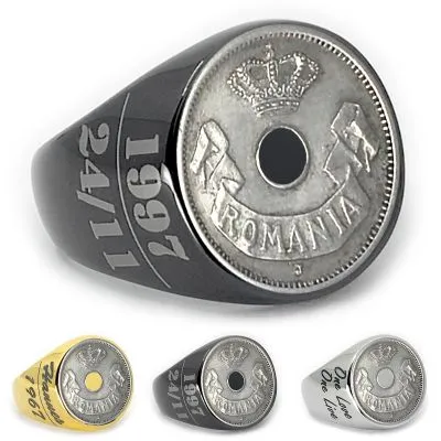 Münzring Rumänien 5 Bani 1905-1906 Krone mit Schriftzug Romania Edelstahl • Personalisierbar