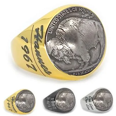 Münzring USA 5 Cent Buffalo Nickel 1913-1938 Bison Edelstahl • Personalisierbar