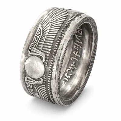 Münzring Ägypten 25 Piaster Geflügelte Sonne Kobras Silber 720er Größe 60 bis 72