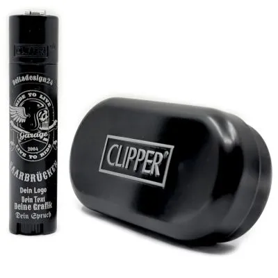 Clipper Metall Feuerzeug Large Matt Black + Geschenkbox • Inklusive Wunschgravur EIGENER ENTWURF
