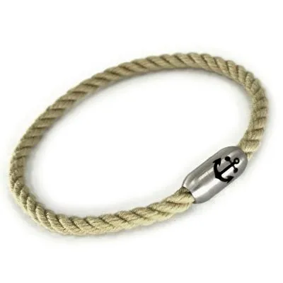 Segeltau Armband Ø 4 mm mit Edelstahl Magnetverschluss in Naturhanf Optik • optional mit Anker Gravur