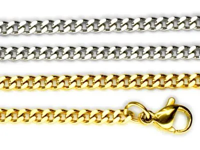 Edelstahl Panzerkette 60 cm - 3,0 x 1,3 mm • Farbton Gold oder Silber