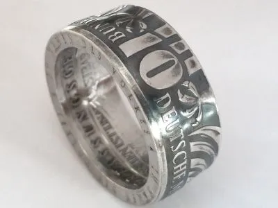 Münzring BRD 10 Mark 2001 Bundesverfassung Adler Silber 925er Größe 56 bis 72