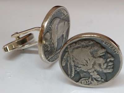 Manschettenknöpfe Silber 925er 5 cents Münze USA (Indianer / Bison) vintage