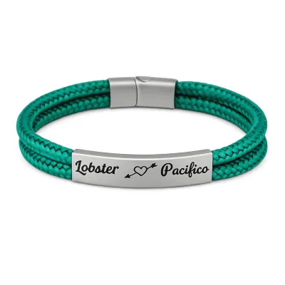 Segeltau Armband 2 x Ø 4 mm mit Edelstahl Magnetverschluss und Gravurplatte, Silber matt • Personalisierbar, Farbauswahl