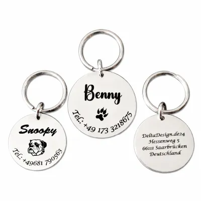 Schlüsselanhänger Dog Tag aus Edelstahl mit Spaltring Ø 25 mm • Personalisierbar