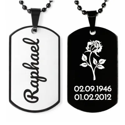 Edelstahl Anhänger Schwarz mit Wunschgravur inkl. 60 cm Kugelkette in schwarz • Personalisierbar