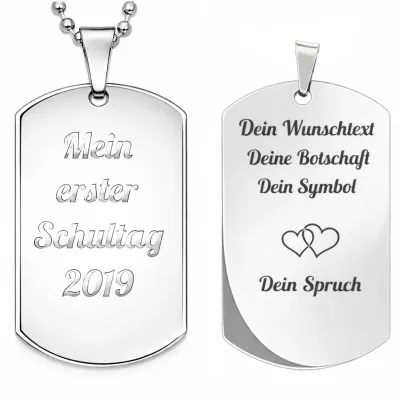 Edelstahl Anhänger Silber mit Wunschgravur inkl. 60 cm Kugelkette in silber • Personalisierbar