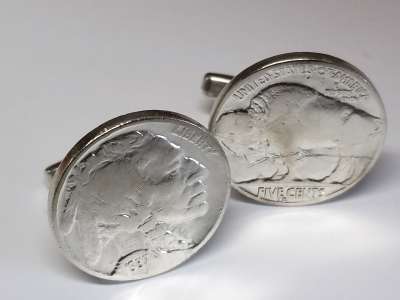 Manschettenknöpfe Silber 925er 5 cents Münze USA (Indianer / Bison) versilbert