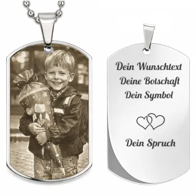Edelstahl Anhänger Silber mit Foto, Text & Motiv Gravur inkl. 60 cm Kugelkette in silber • Personalisierbar