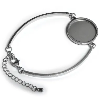 Armband Rohling Edelstahl Rund innen Ø 20 mm • Farbton Silber mit Verlängerungskettchen