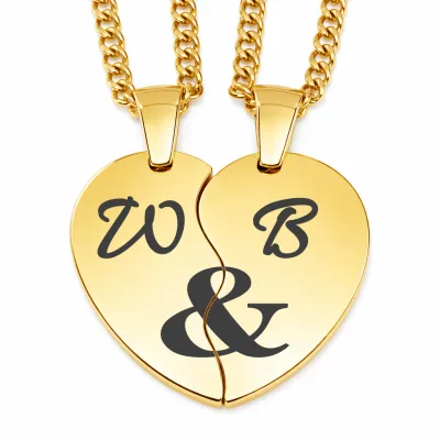 Partneranhänger in Herzform aus Edelstahl im Farbton Gold inklusive 60 cm Panzerkette • Personalisierbar